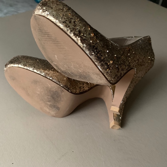 GOLD GLITTER SPARKLE KITTEN HEEL PUMP SHINY FORMAL - Picture 5 of 8